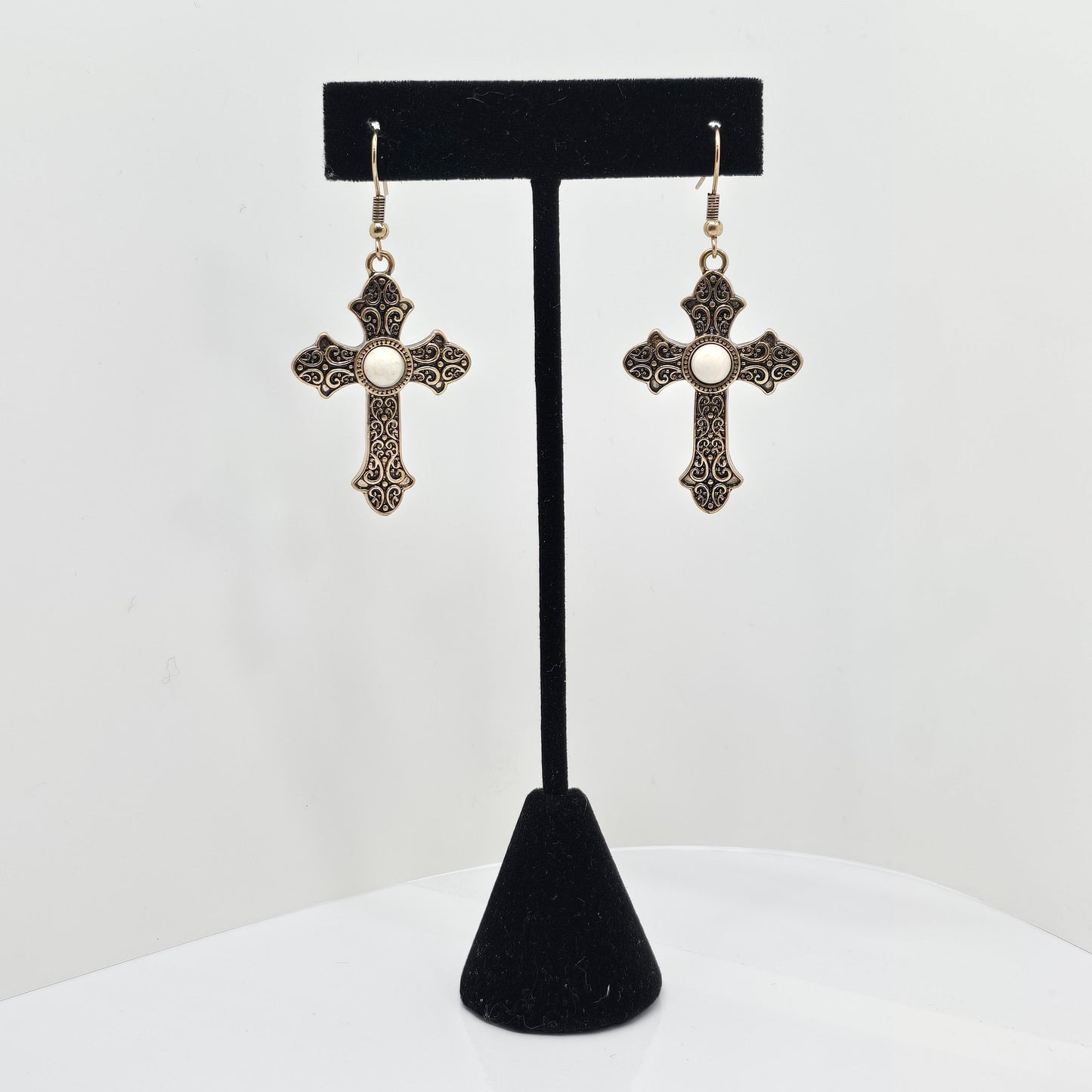 Center Stone Cross Earrings Addie Grace Boutique
