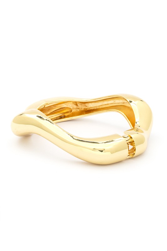 Wavy Iconic Gold Tone Hinged Bangle Addie Grace Boutique