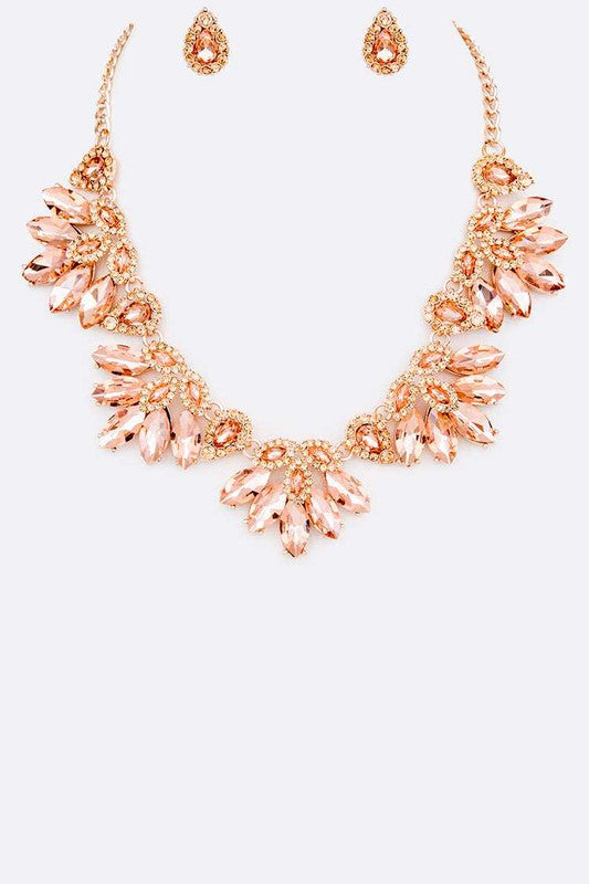 Marquis Flower Crystal Statement Necklace Set  Addie Grace Boutique
