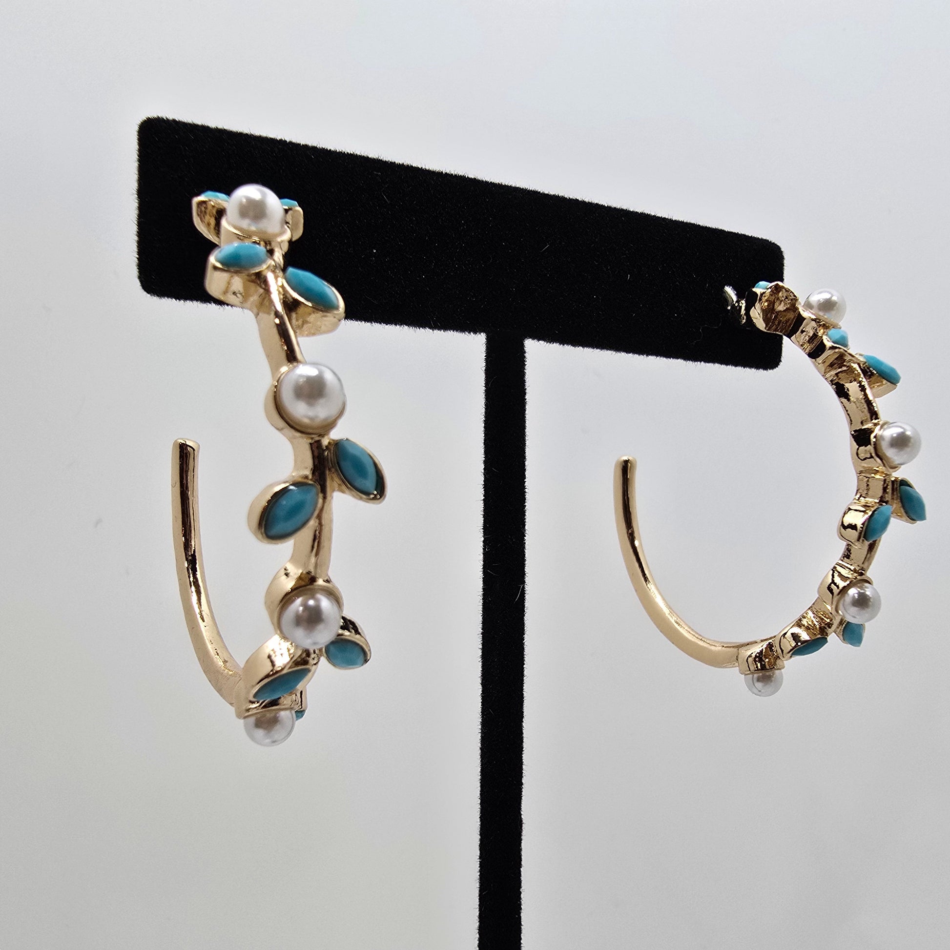 Turquoise & Pearl Hoop Earrings  Addie Grace Boutique