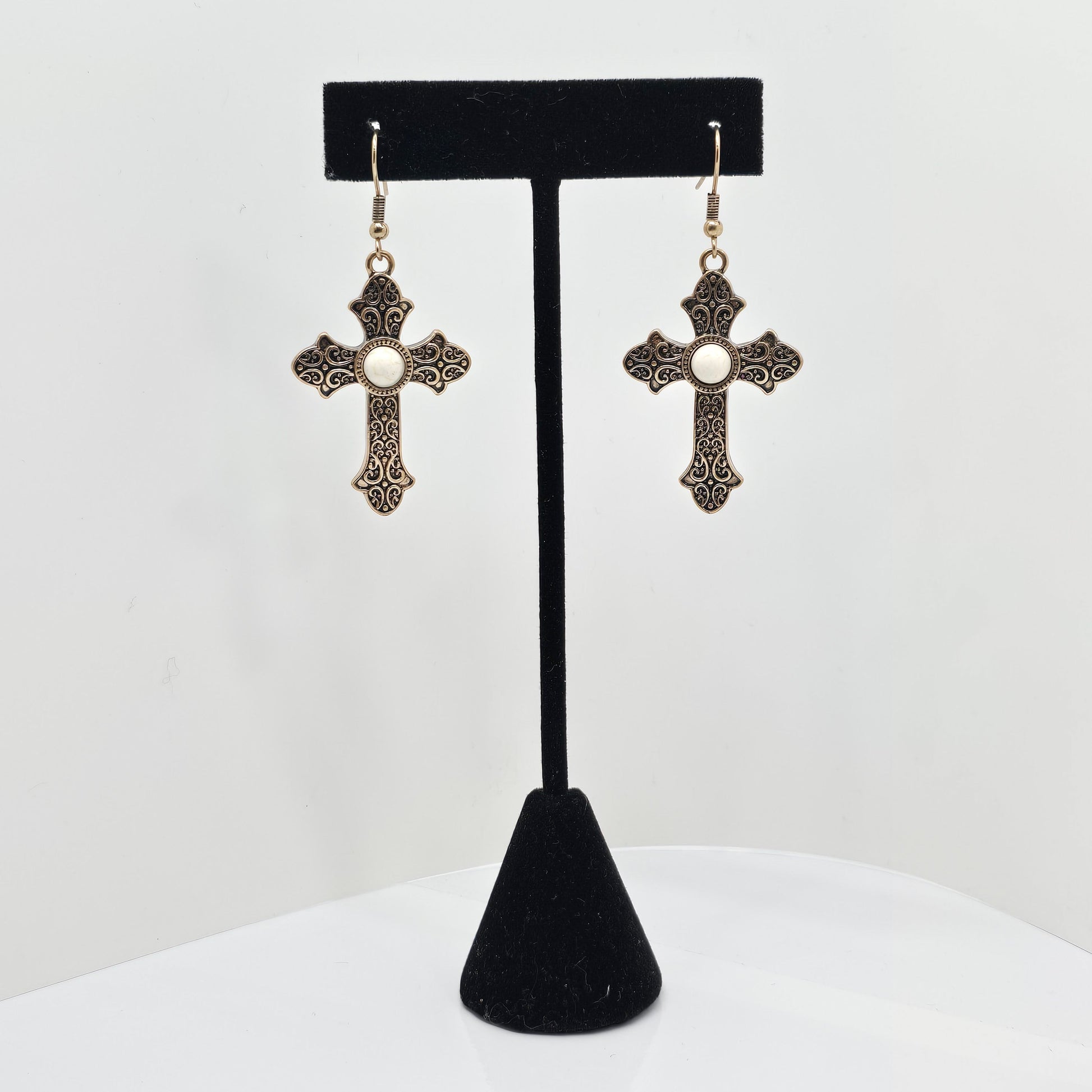 Center Stone Cross Earrings  Addie Grace Boutique