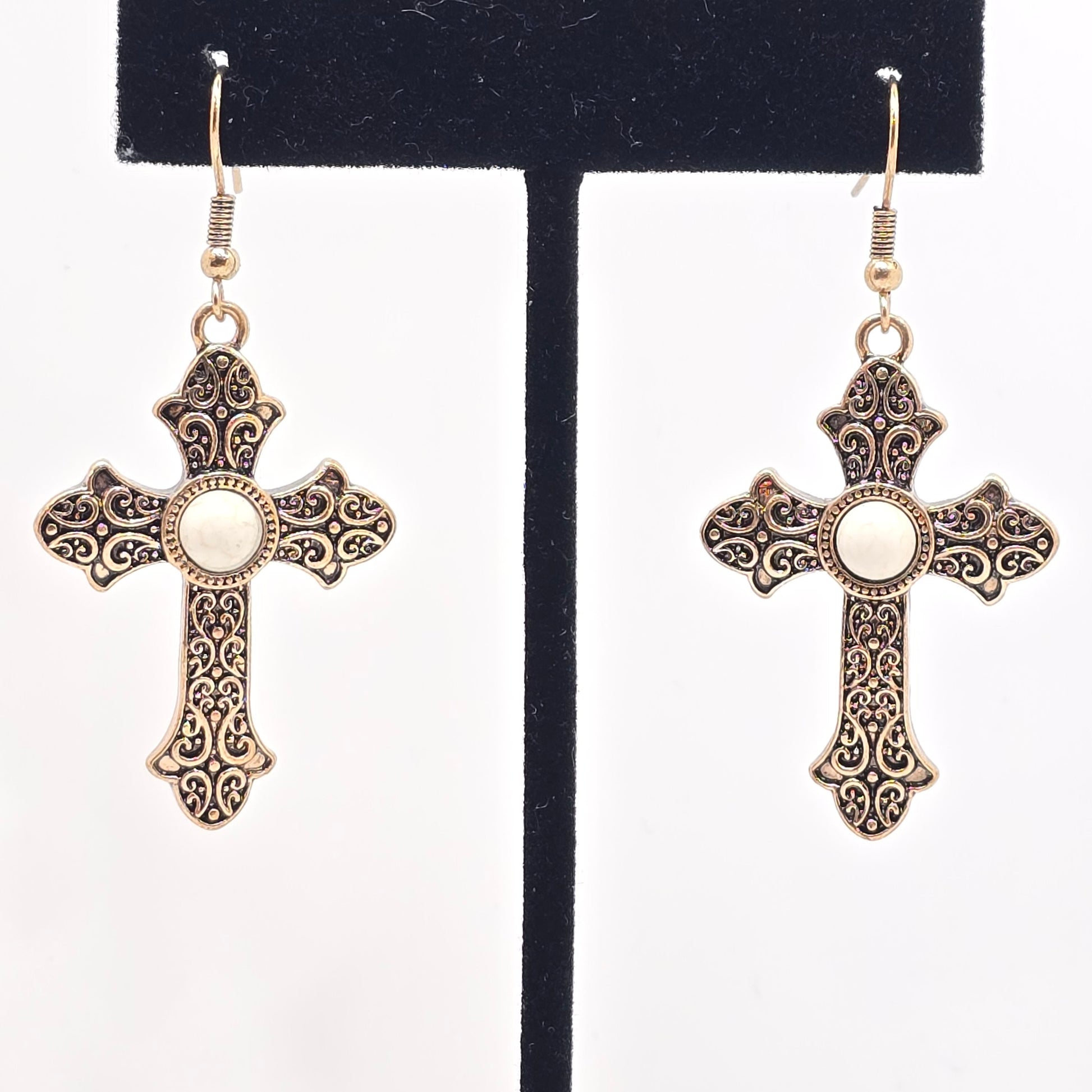 Center Stone Cross Earrings  Addie Grace Boutique