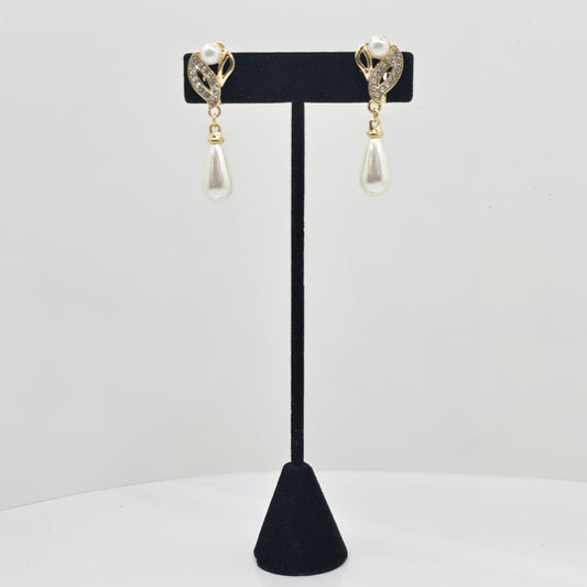 Pearl & Crystal Clip-On Drop Earrings  Addie Grace Boutique