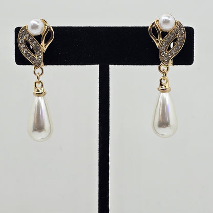 Pearl & Crystal Clip-On Drop Earrings  Addie Grace Boutique