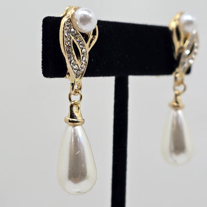 Pearl & Crystal Clip-On Drop Earrings  Addie Grace Boutique