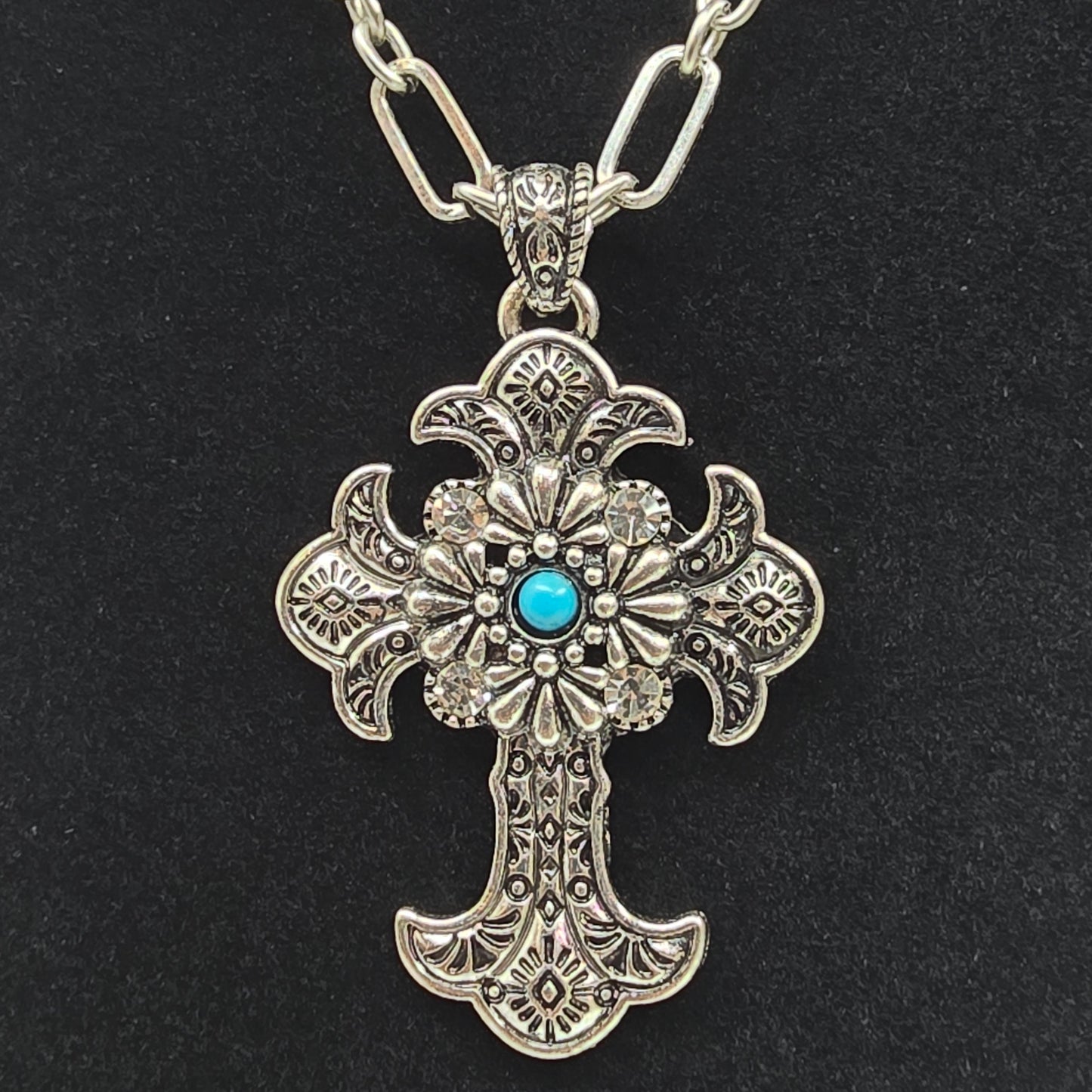Silver Turquoise Cross Necklace & Earring Set  Addie Grace Boutique