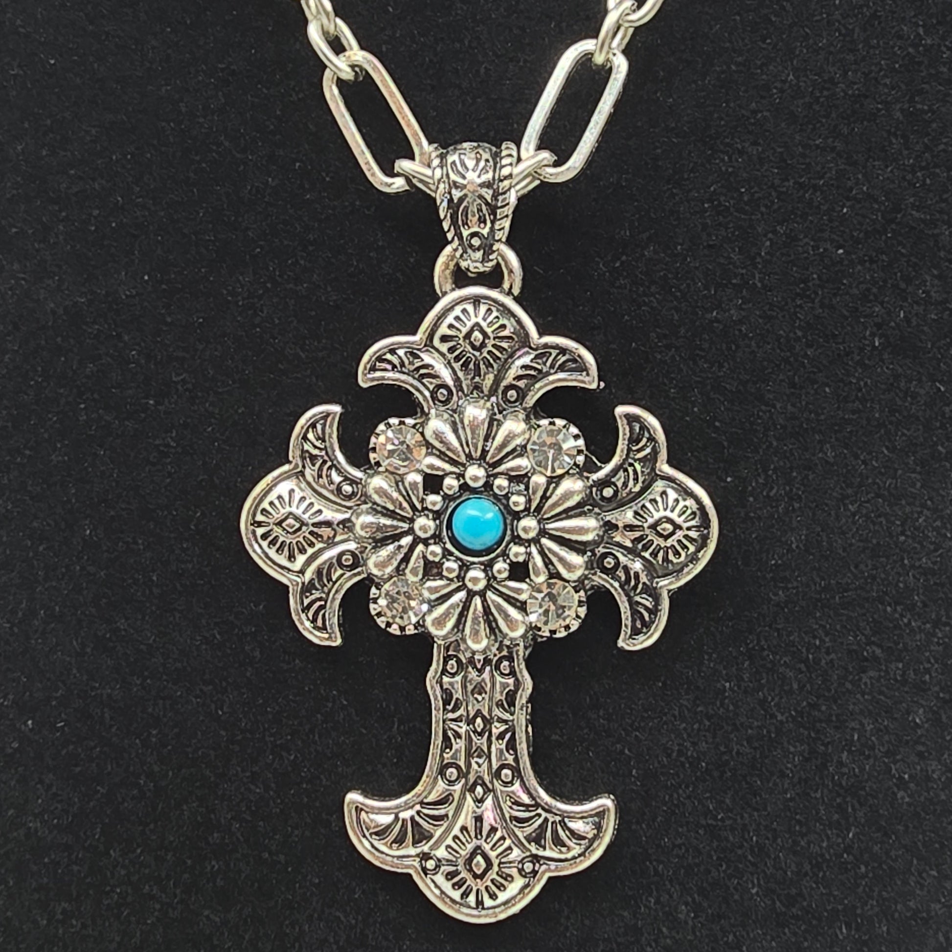 Silver Turquoise Cross Necklace & Earring Set  Addie Grace Boutique