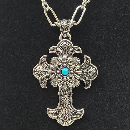 Silver Turquoise Cross Necklace & Earring Set  Addie Grace Boutique