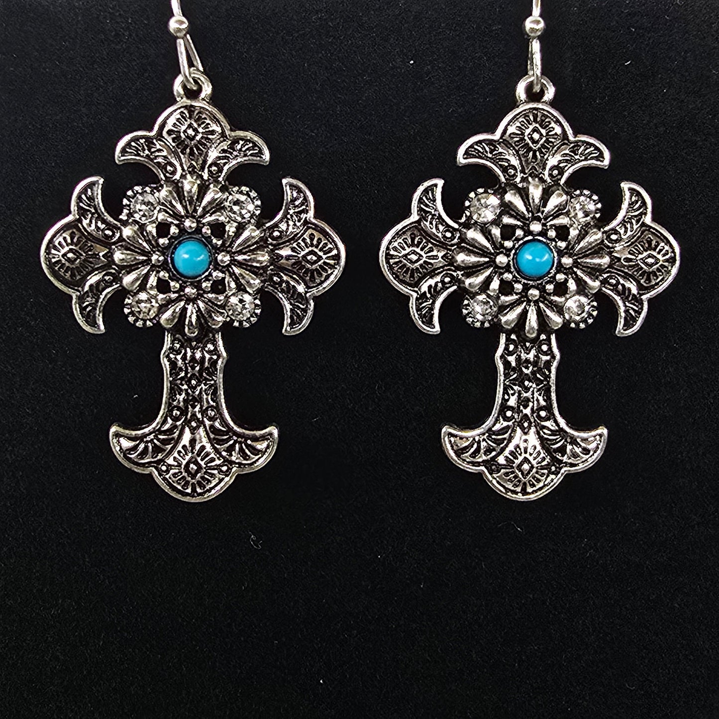 Silver Turquoise Cross Necklace & Earring Set  Addie Grace Boutique
