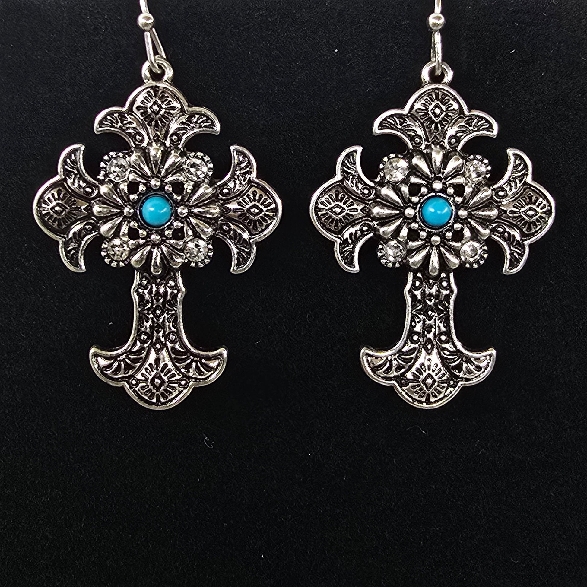 Silver Turquoise Cross Necklace & Earring Set  Addie Grace Boutique