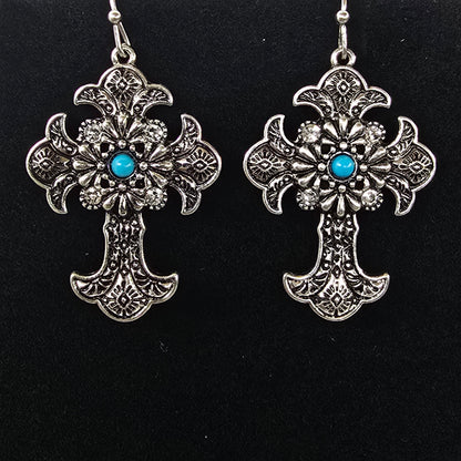 Silver Turquoise Cross Necklace & Earring Set  Addie Grace Boutique