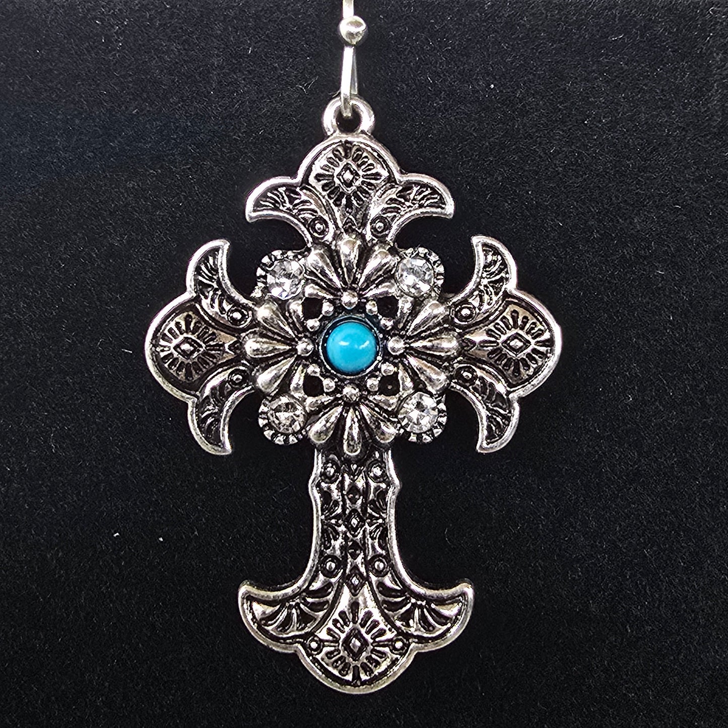 Silver Turquoise Cross Necklace & Earring Set  Addie Grace Boutique