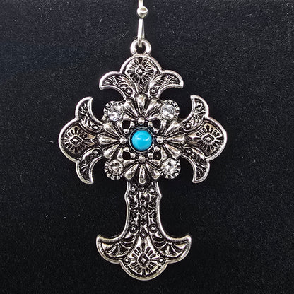Silver Turquoise Cross Necklace & Earring Set  Addie Grace Boutique