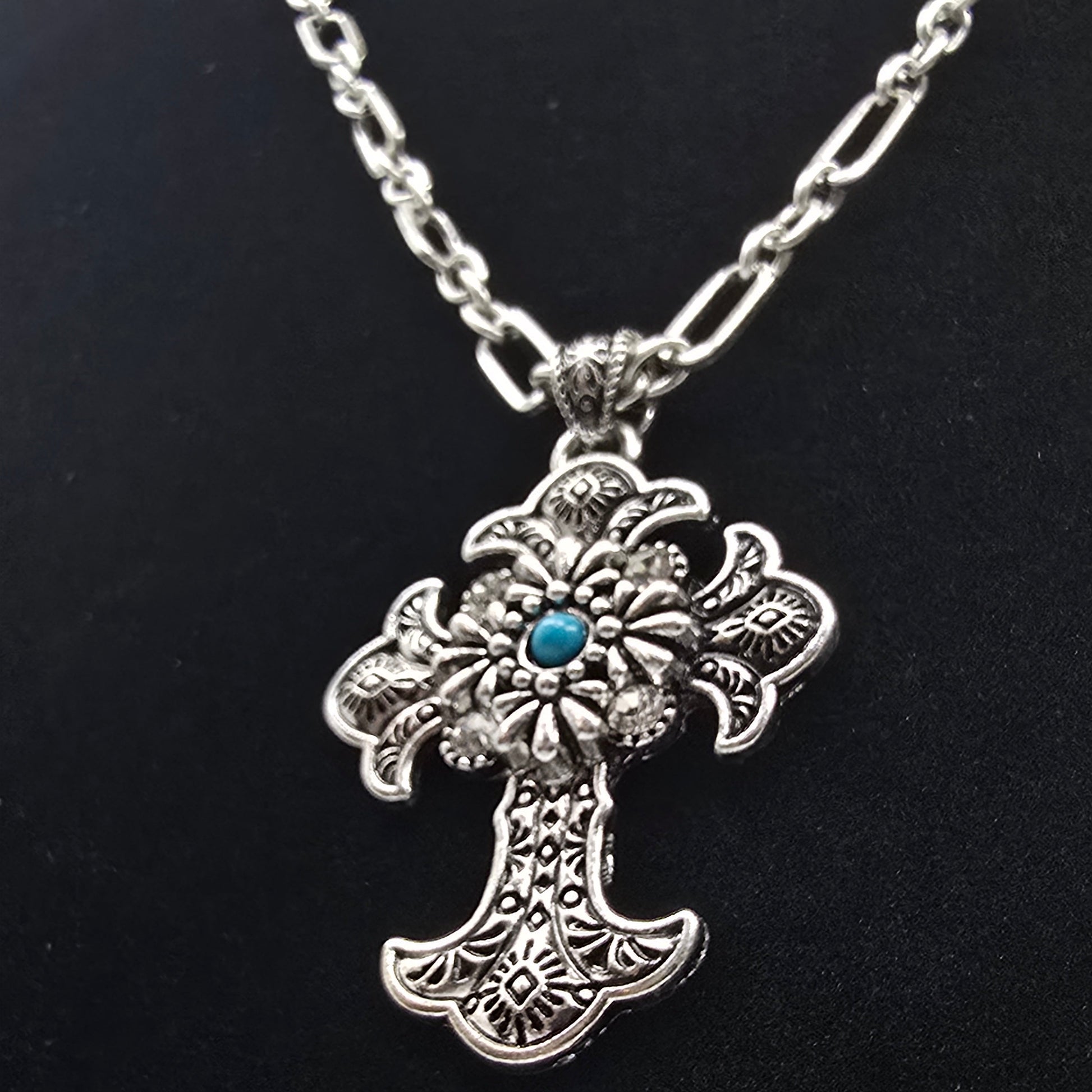 Silver Turquoise Cross Necklace & Earring Set  Addie Grace Boutique