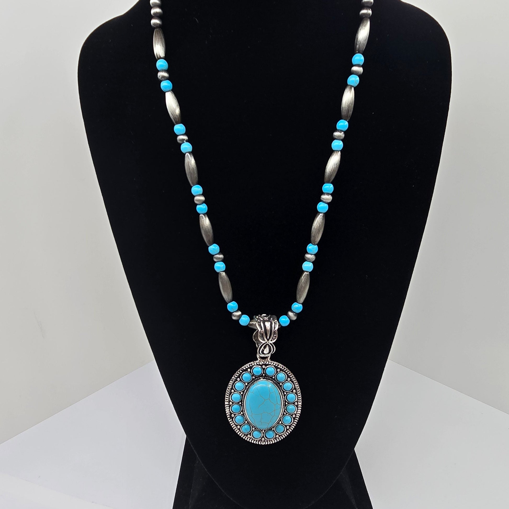 Silver-Tone Beads & Faux Turquoise Necklace  Addie Grace Boutique