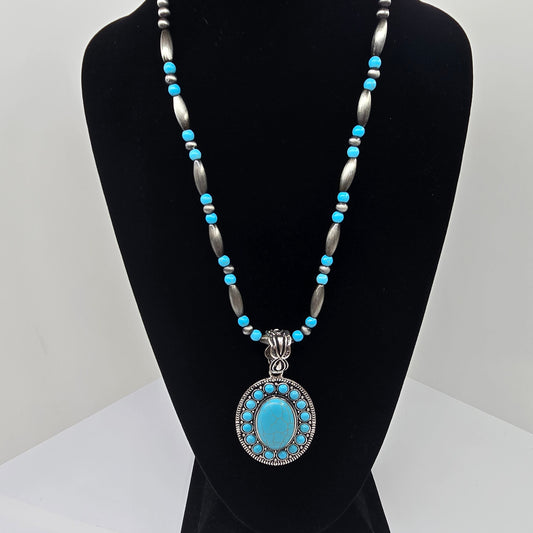 Silver-Tone Beads & Faux Turquoise Necklace  Addie Grace Boutique