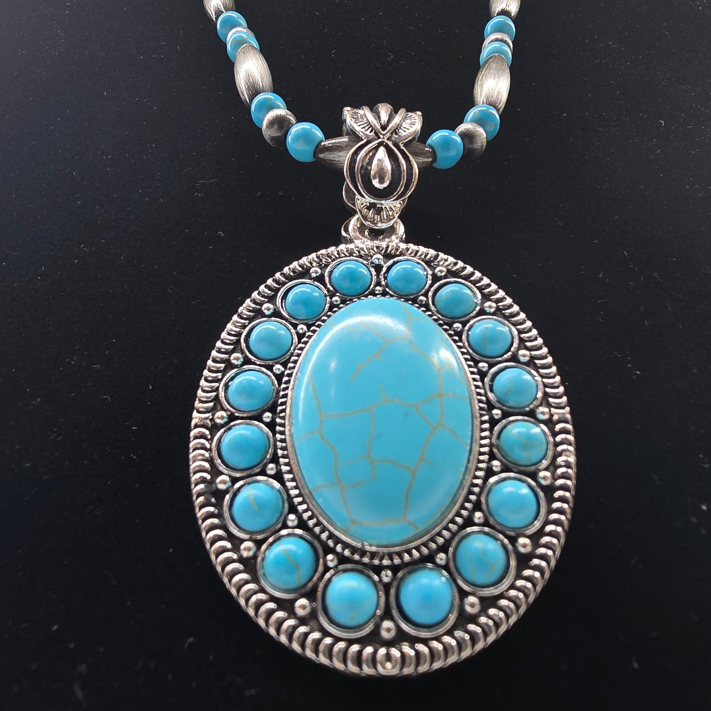 Silver-Tone Beads & Faux Turquoise Necklace  Addie Grace Boutique