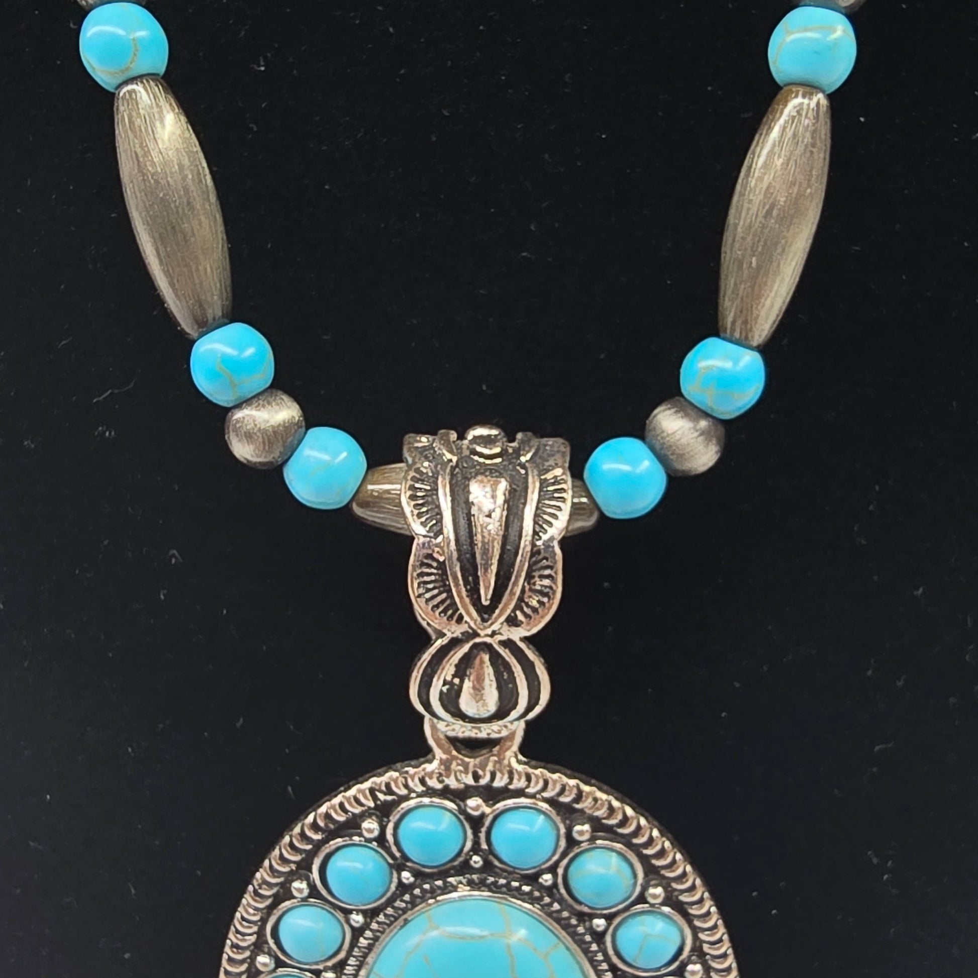 Silver-Tone Beads & Faux Turquoise Necklace  Addie Grace Boutique