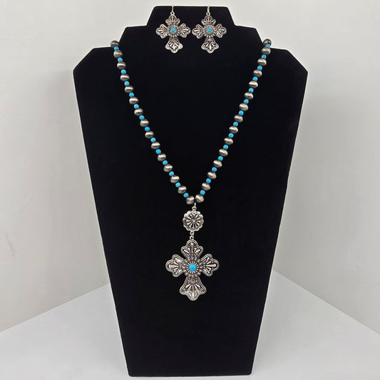 Western Cross Turquoise Necklace & Earring Set  Addie Grace Boutique