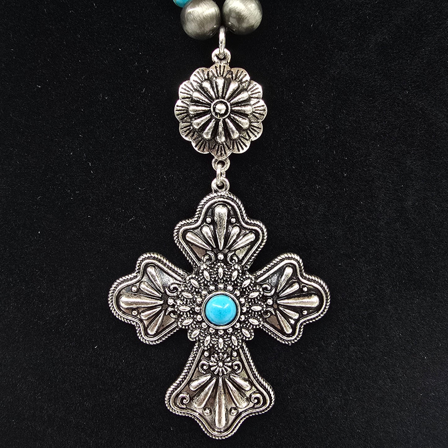 Western Cross Turquoise Necklace & Earring Set  Addie Grace Boutique