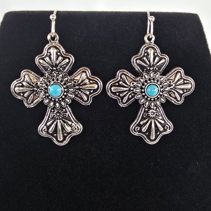 Western Cross Turquoise Necklace & Earring Set  Addie Grace Boutique