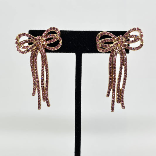 Pink Rhinestone Bow Earrings