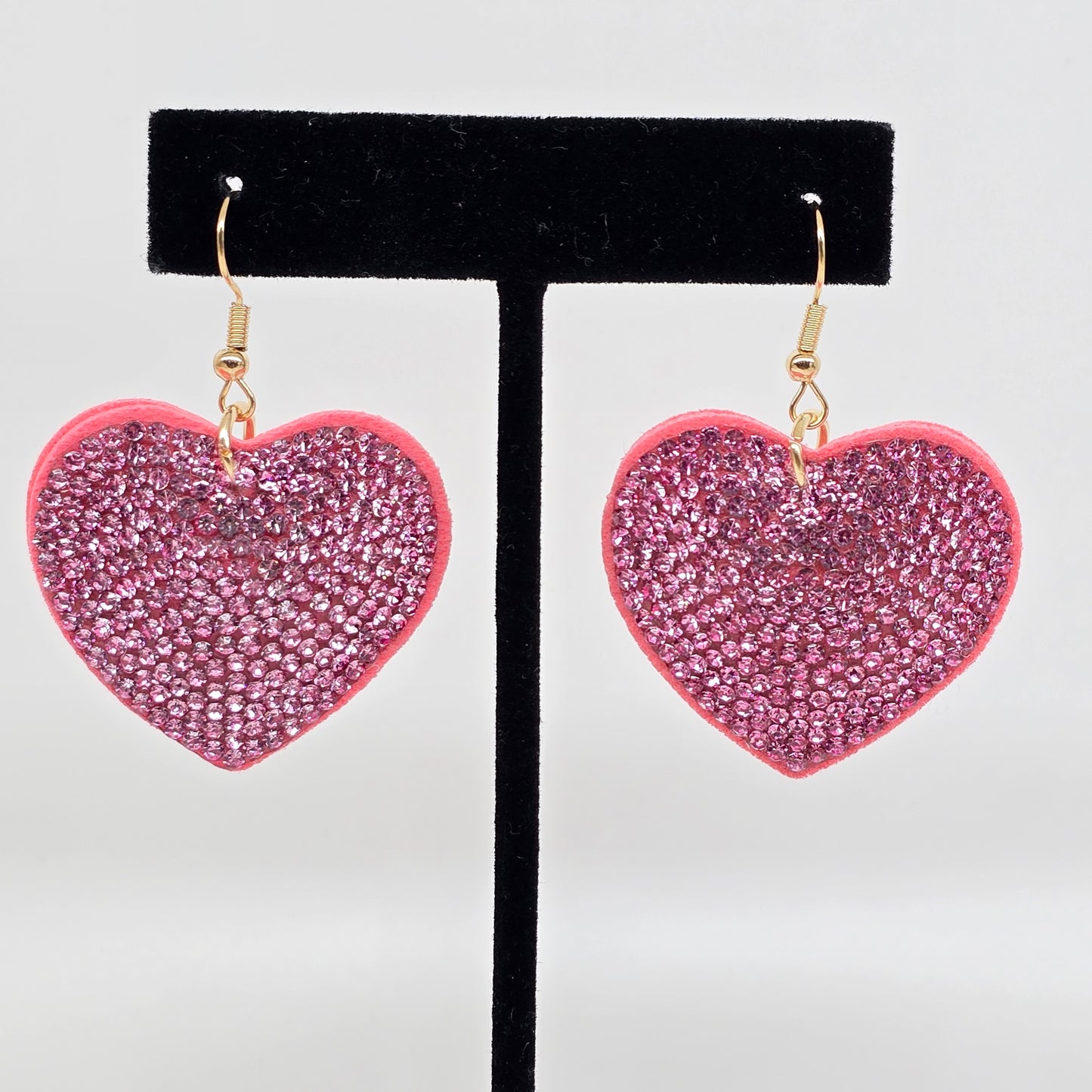 Pink Rhinestone Heart Drop Earrings