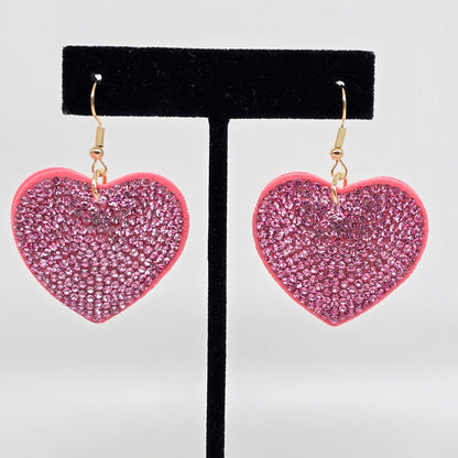 Pink Rhinestone Heart Drop Earrings