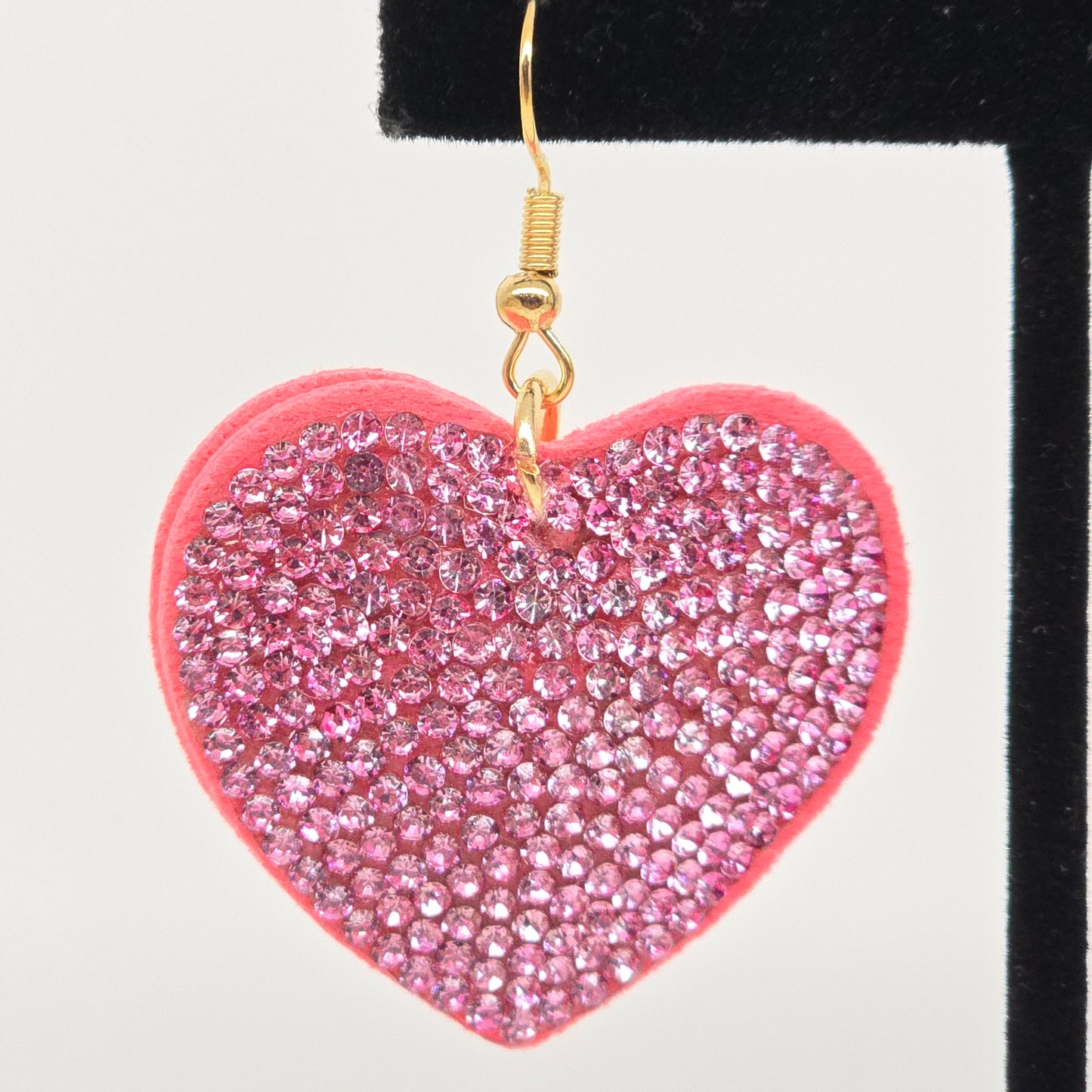 Pink Rhinestone Heart Drop Earrings