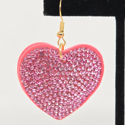 Pink Rhinestone Heart Drop Earrings