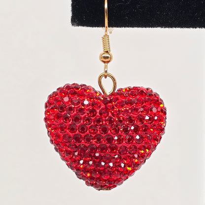 Red Rhinestone Heart Drop Earrings