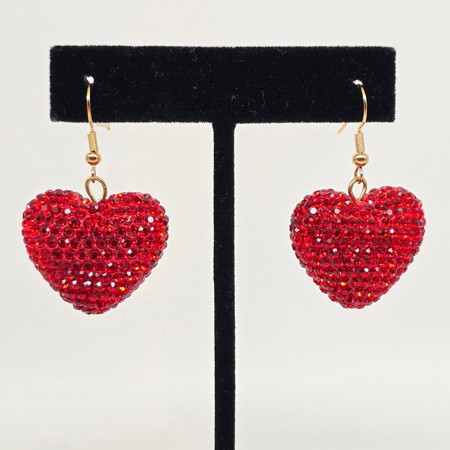 Red Rhinestone Heart Drop Earrings