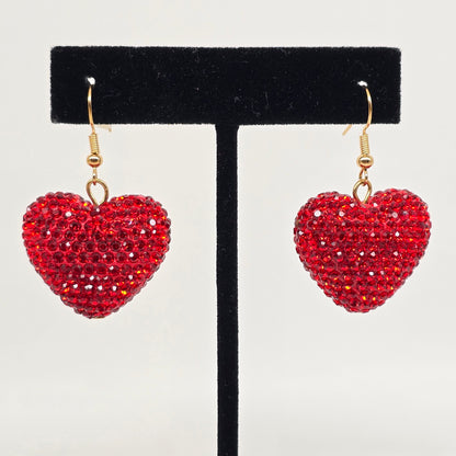 Red Rhinestone Heart Drop Earrings