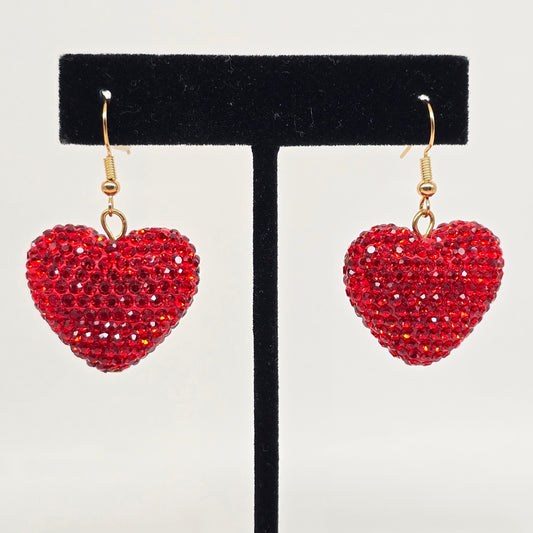 Red Rhinestone Heart Drop Earrings
