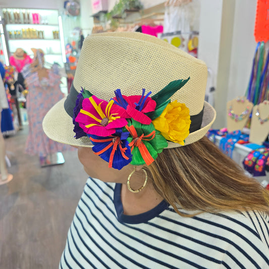 Fedora with corn husk flowers