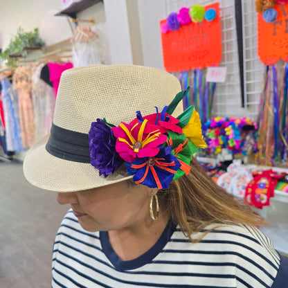Fedora with corn husk flowers