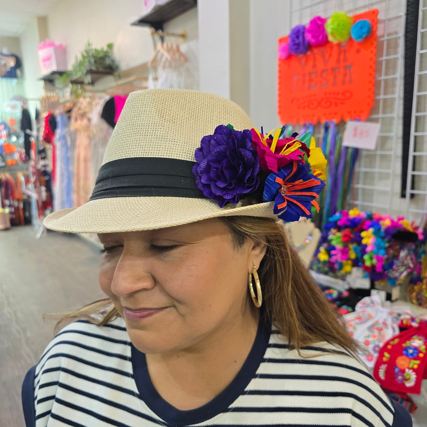 Fedora with corn husk flowers