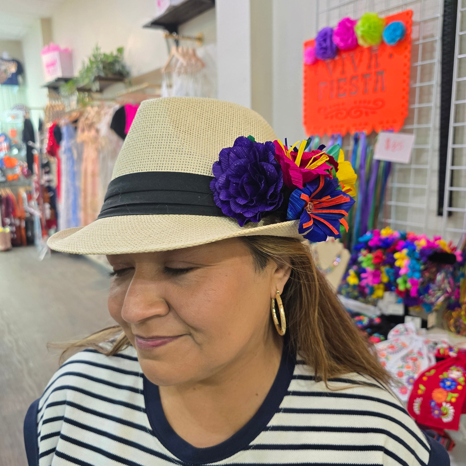 Fedora with corn husk flowers