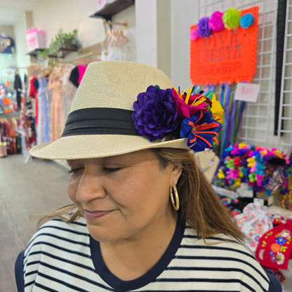 Fedora with corn husk flowers