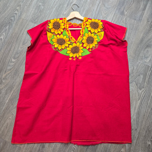 Plus size embroidered sunflower top