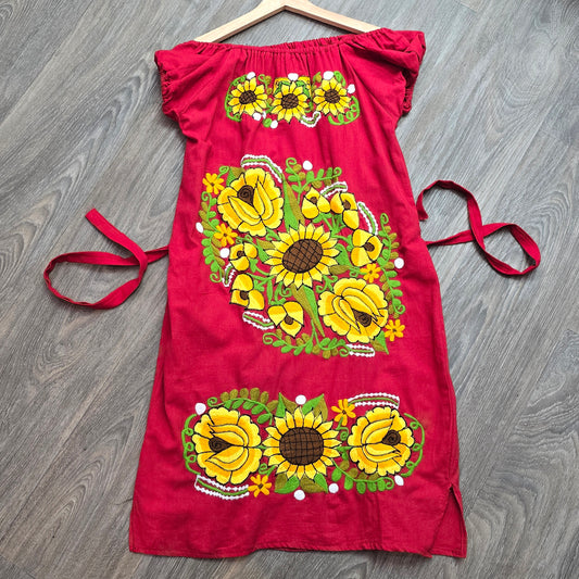 Off-the-shoulder embroidered sunflower dress