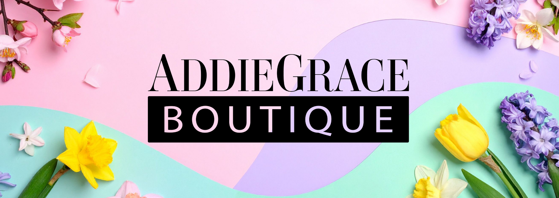 AddieGrace Boutique logo with flowers on a colorful background