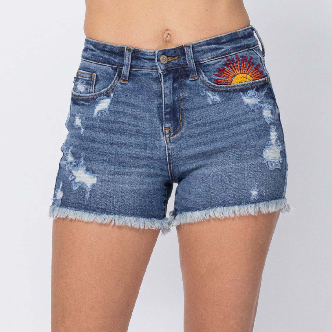 Judy Blue Sun Embroidery Cut Off Shorts