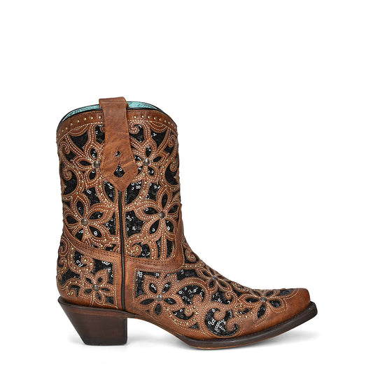 Corral Women's Tan Glitter Inlay & Studs Ankle Boot