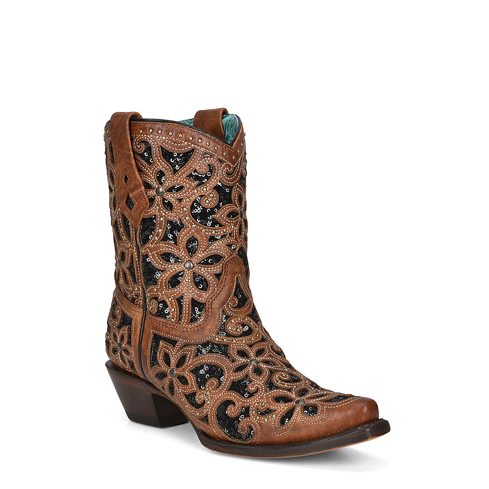 Corral Women's Tan Glitter Inlay & Studs Ankle Boot